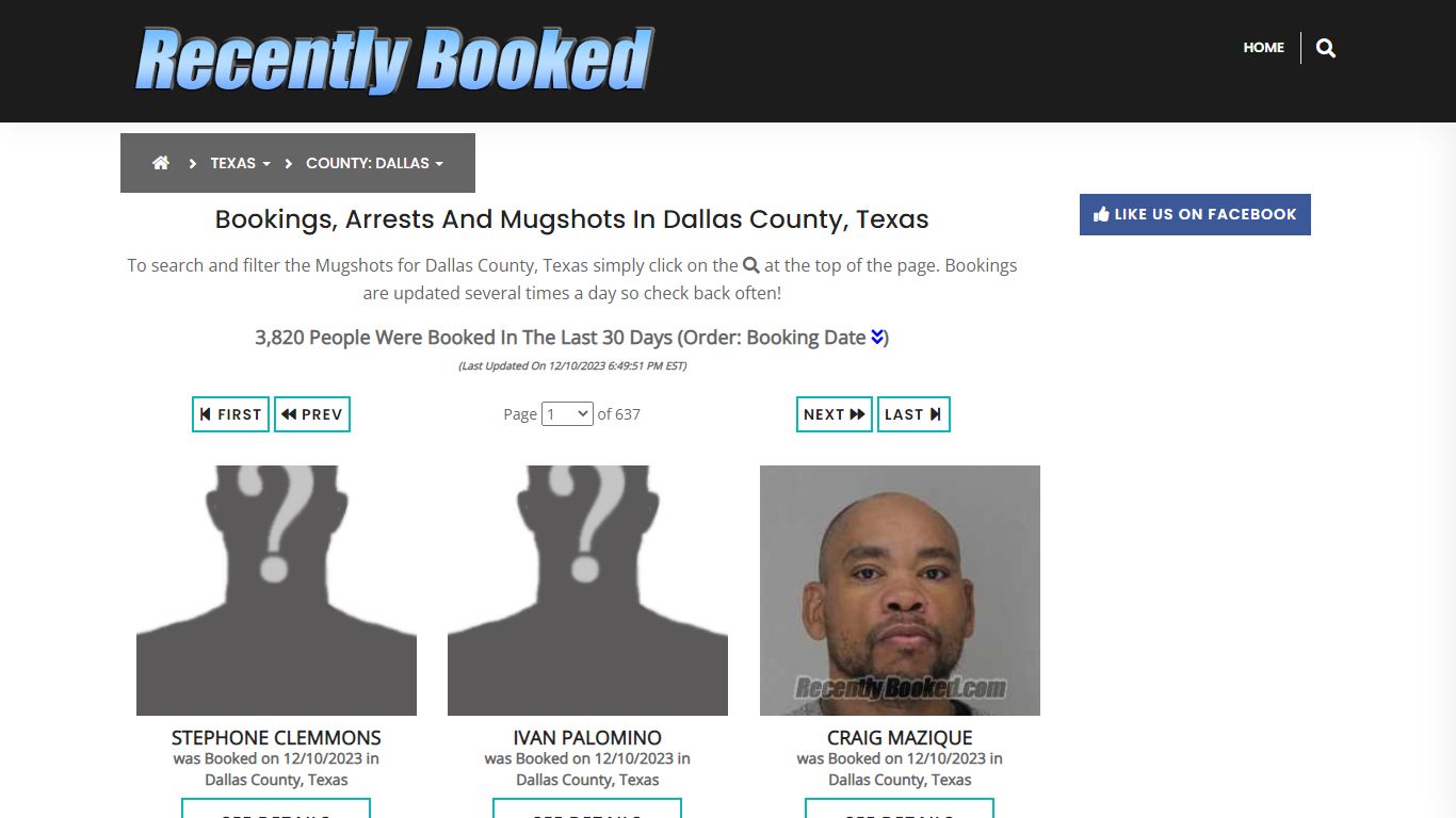 Recent bookings, Arrests, Mugshots in Dallas County, Texas